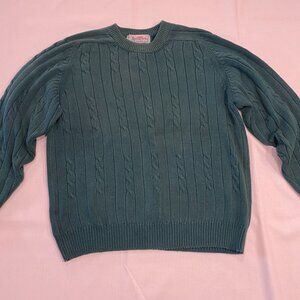 Antartex Vintage Cableknit Sweater Green Medium 100% Cotton